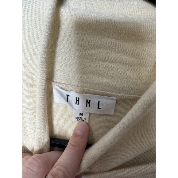 THML Anthropologie Women Sweater Mock Neck Striped Jumper Ivory Black Medium - Picture 2 of 5